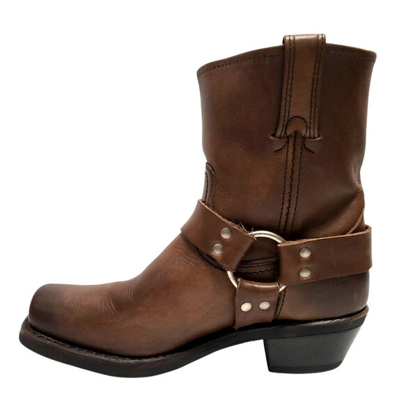 FRYE 8R Harness Short Boot Brown Oiled Leather Western Cowgirl Moto Engineer - Picture 5 of 10